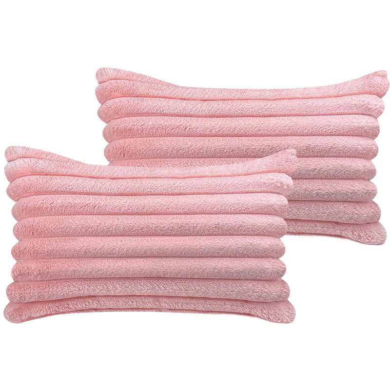 COTEY 12x20 Throw Pillow Covers Set of 2  Decorative Faux Fur Covers for Bed  Couch Soft Fluffy Pillow Cover with Velvet Back for Living Room  Neutral Home D?cor Accent for Sofa - Pink - Image 1
